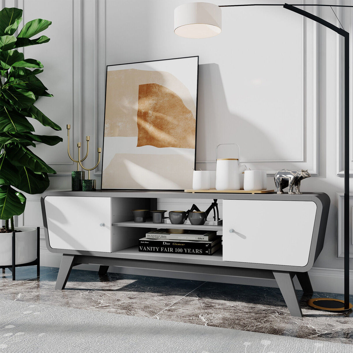 Mueble de TV con puertas corredizas y estante ajustable para televisores de hasta 55 pulgadas
