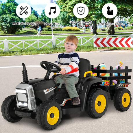 Tractor Montable de 12 V con Cargador de Tierra de 3 Velocidades para Niños de 3+ Años