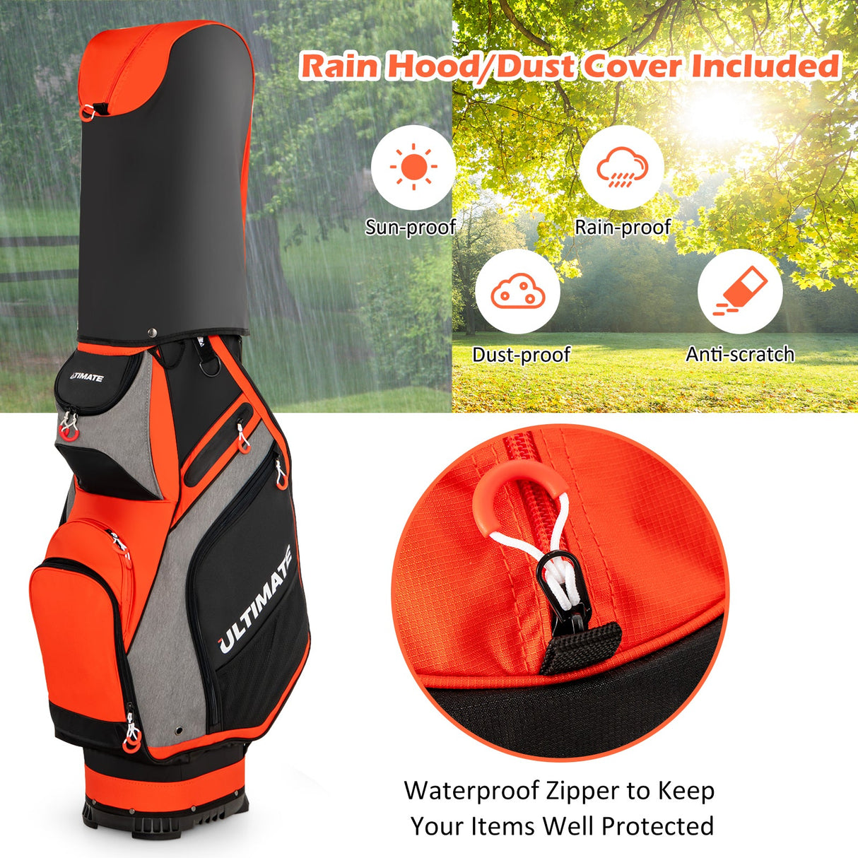 Bolsa de golf de 10.5 pulgadas con 14 divisiones y 7 bolsillos con cremallera