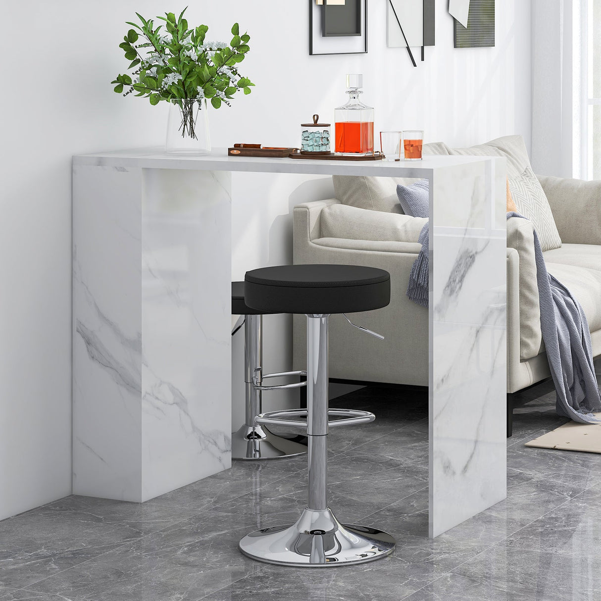 1 taburete redondo de bar, silla de pub giratoria ajustable