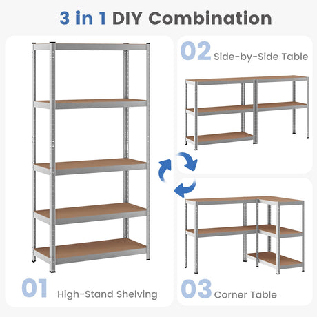 Estantería para herramientas de 5 estantes ajustable de 90 x 180 cm con capacidad de 900 kg - Plateado