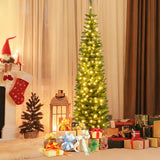 5/6/7/8/9 Feet Pre-lit Pencil Artificial Christmas Tree with 150/180/200//300/400 Warm White LED Lights