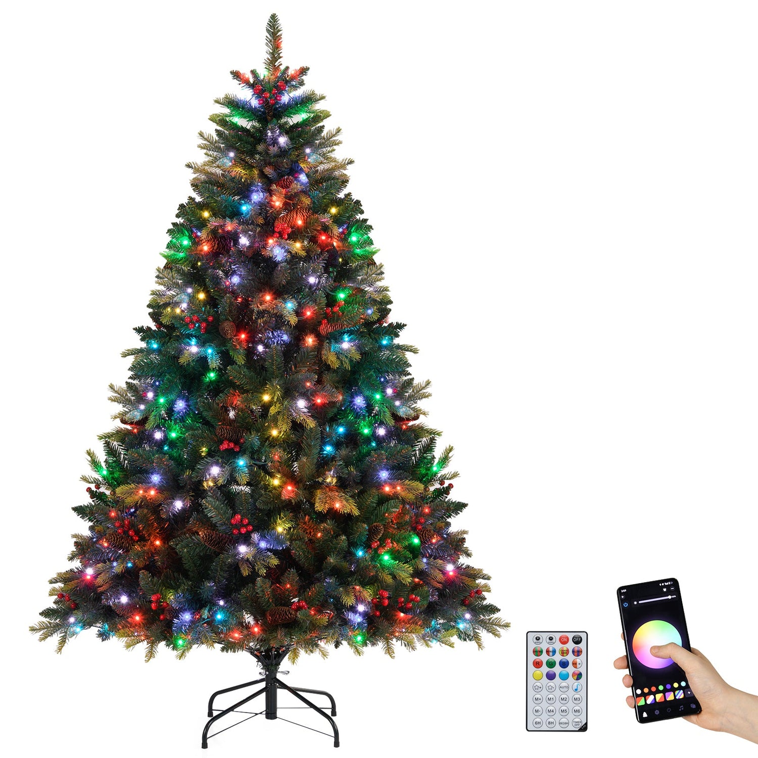 Árbol de Navidad Artificial de 5/6/7/8 PIES con Luces LED y Control Remoto por Aplicación