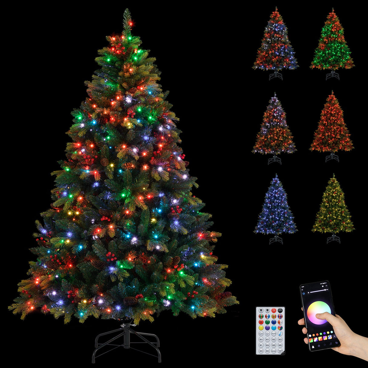 Árbol de Navidad Artificial de 5/6/7/8 PIES con Luces LED y Control Remoto por Aplicación