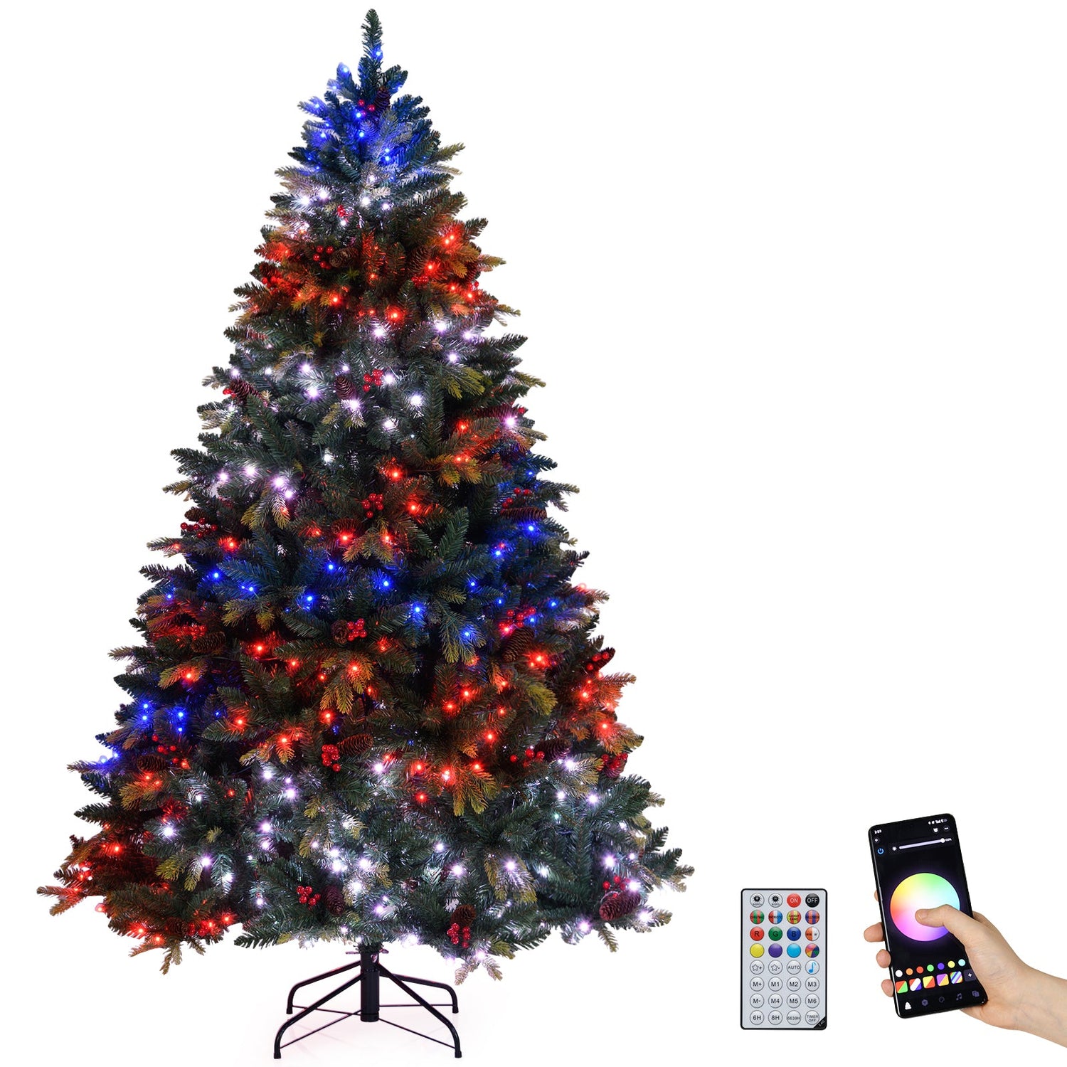 Árbol de Navidad Artificial de 5/6/7/8 PIES con Luces LED y Control Remoto por Aplicación