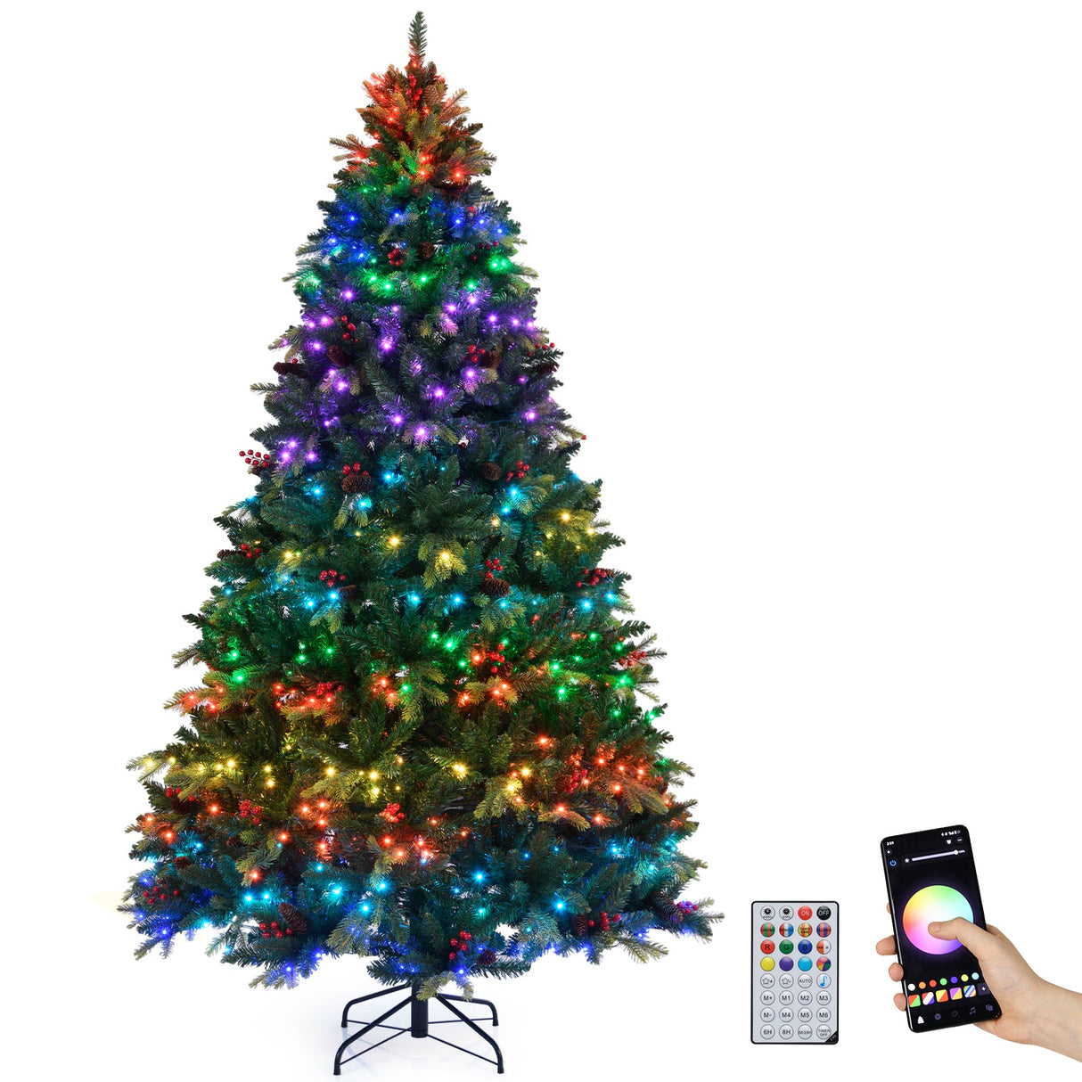 Árbol de Navidad Artificial de 5/6/7/8 PIES con Luces LED y Control Remoto por Aplicación