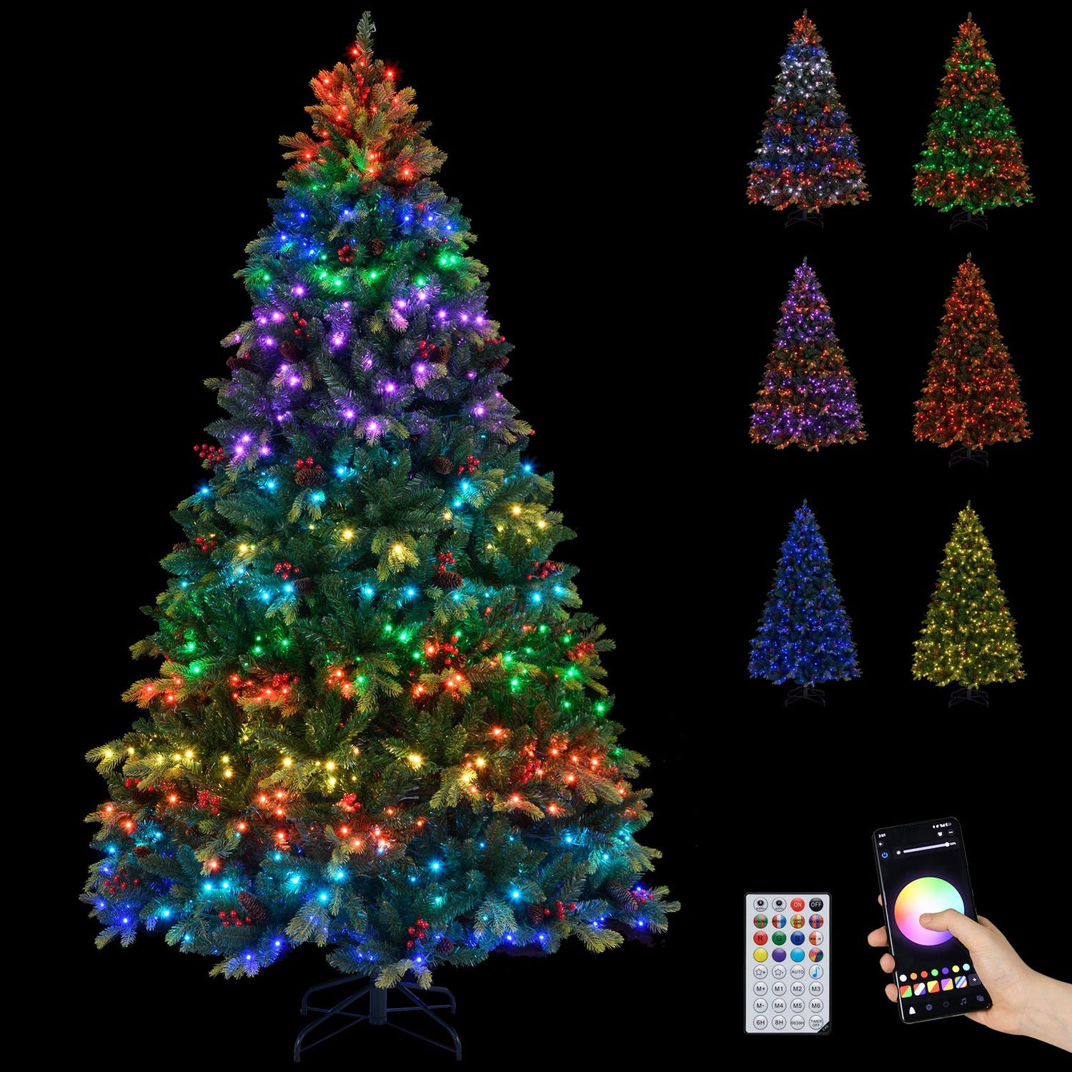 Árbol de Navidad Artificial de 5/6/7/8 PIES con Luces LED y Control Remoto por Aplicación