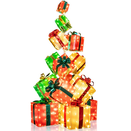 15 Cajas de regalo navideñas iluminadas con lazo y 483 bombillas LED para interiores y exteriores