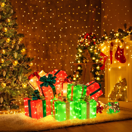15 Cajas de regalo navideñas iluminadas con lazo y 483 bombillas LED para interiores y exteriores