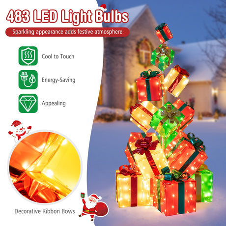 15 Cajas de regalo navideñas iluminadas con lazo y 483 bombillas LED para interiores y exteriores