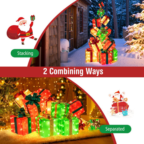 15 Cajas de regalo navideñas iluminadas con lazo y 483 bombillas LED para interiores y exteriores