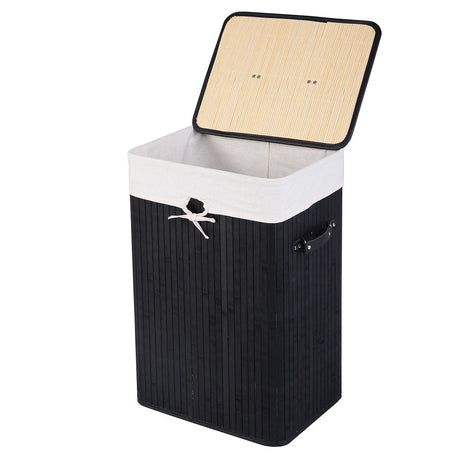Cesto de ropa de bambú rectangular de 19 galones con asas y tapa