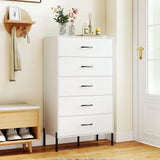 5-Drawer Modern Tall Chest of Drawers with Metal Legs-White