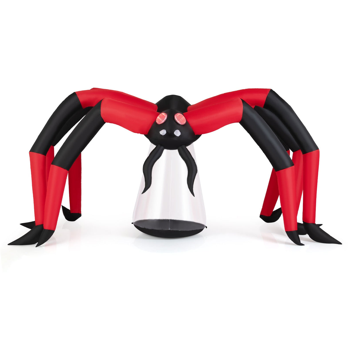 Araña inflable de Halloween para patio, araña espeluznante con ojos luminosos de túnel rojo