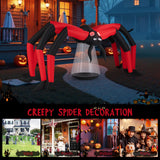 Araña inflable de Halloween para patio, araña espeluznante con ojos luminosos de túnel rojo