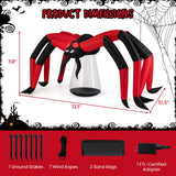 Araña inflable de Halloween para patio, araña espeluznante con ojos luminosos de túnel rojo