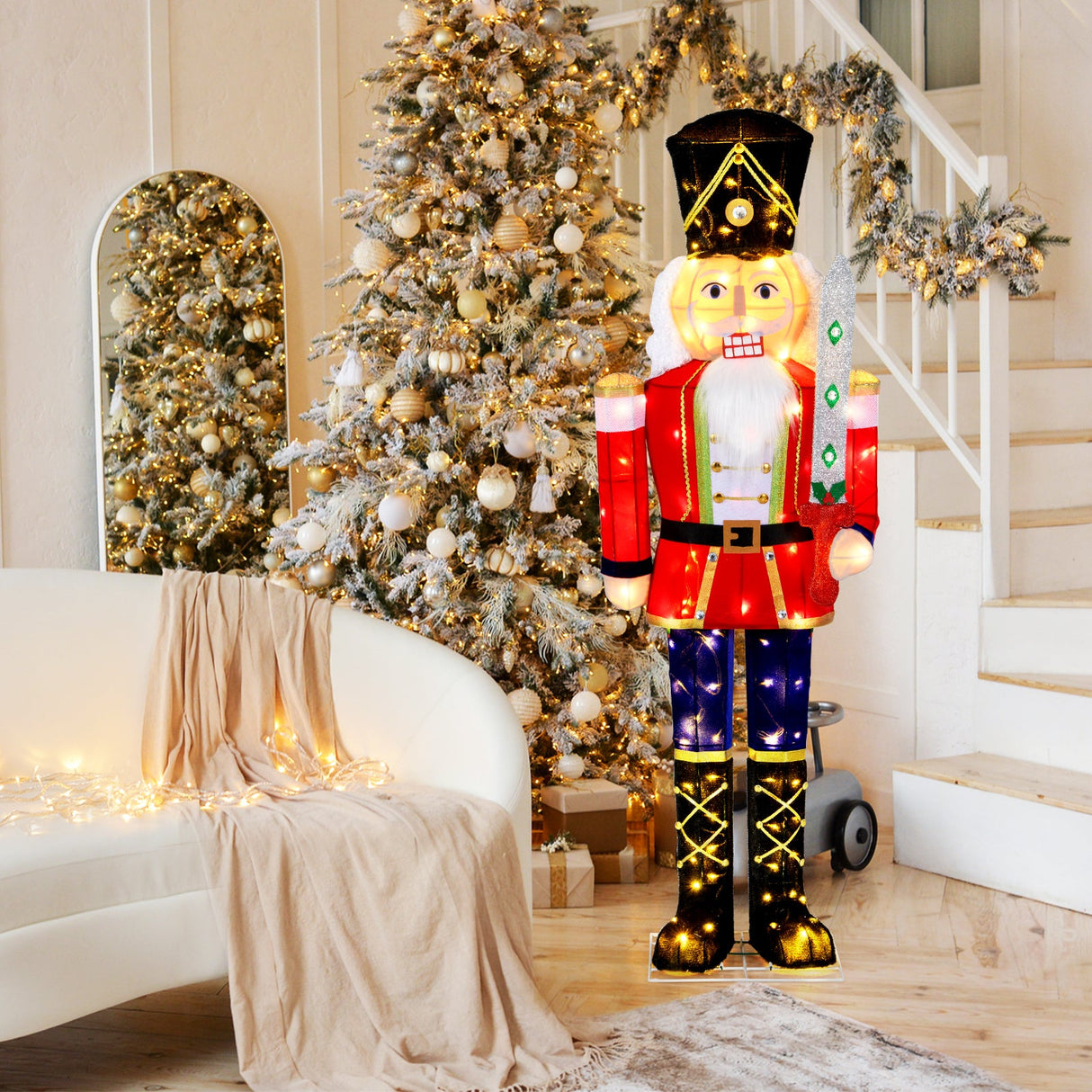 Decoración navideña exterior de cascanueces de Navidad de 5 pies con espada brillante