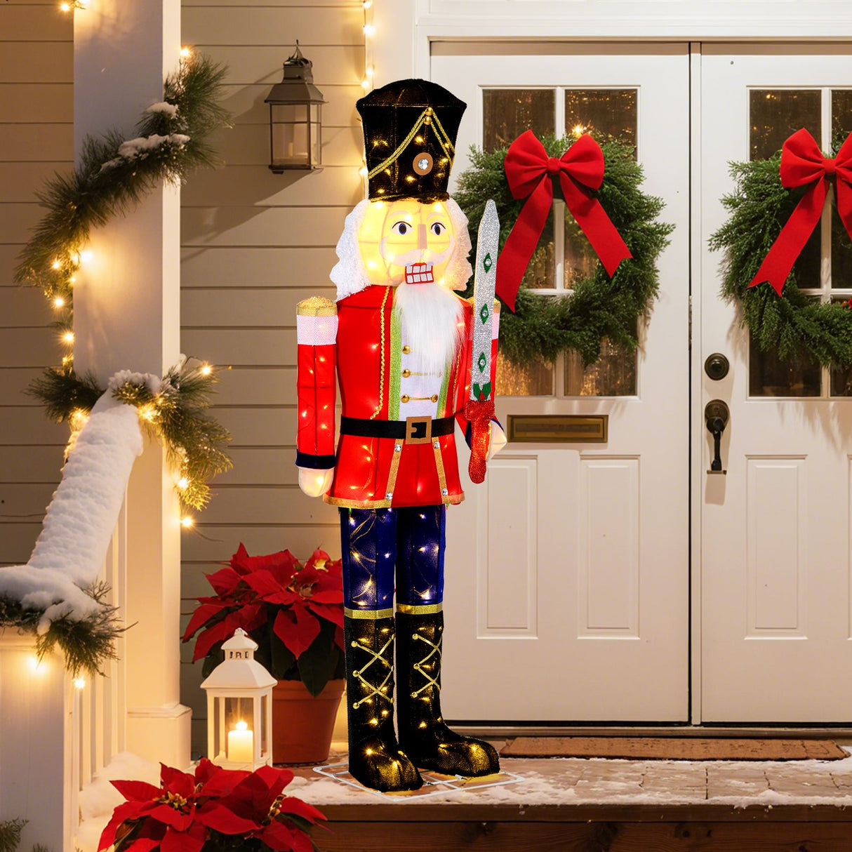 Decoración navideña exterior de cascanueces de Navidad de 5 pies con espada brillante