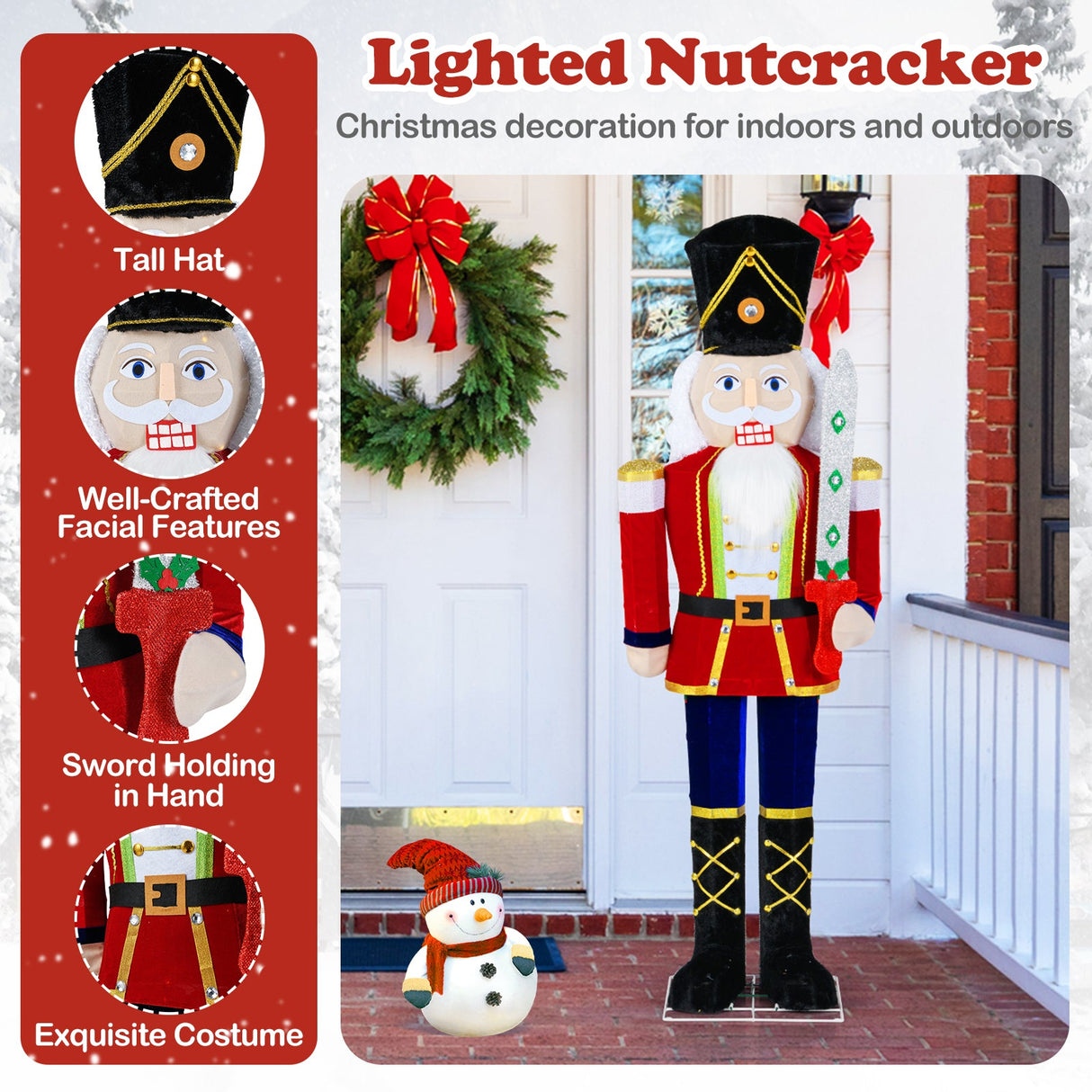 Decoración navideña exterior de cascanueces de Navidad de 5 pies con espada brillante