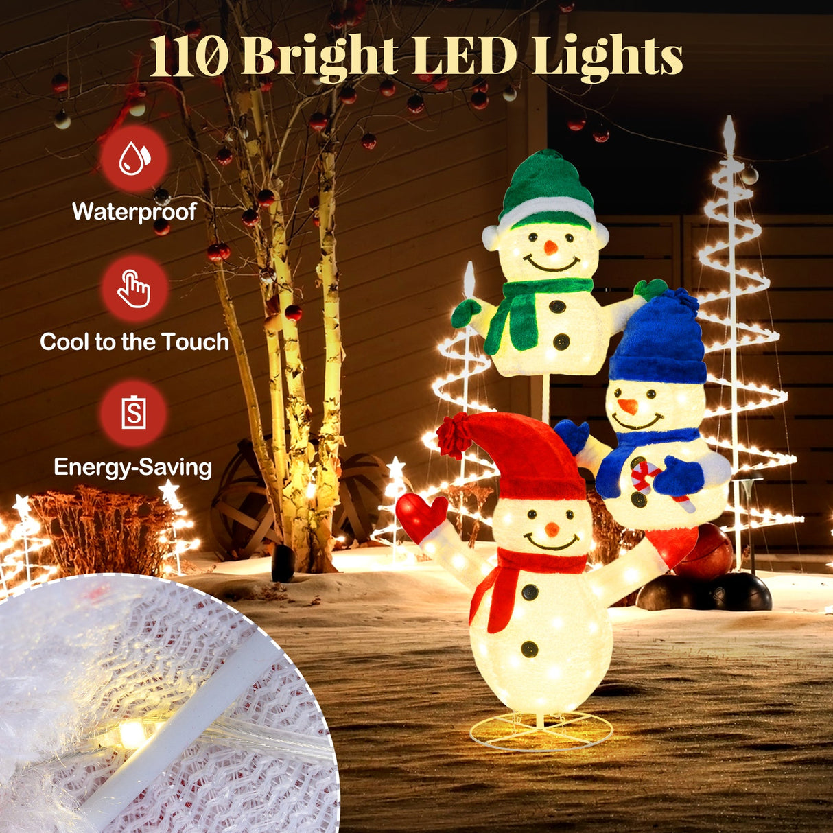 5 FT Stacked Snowman Lighted Christmas Decoration with 110 LED Lights
