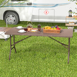 Mesa de picnic plegable de 5 pies con tablero de HDPE efecto ratán y estructura de metal resistente - Café
