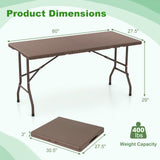Mesa de picnic plegable de 5 pies con tablero de HDPE efecto ratán y estructura de metal resistente - Café