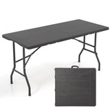 5FT Folding Picnic Table with Wood Grain HDPE Tabletop and Non-slip Foot Pads