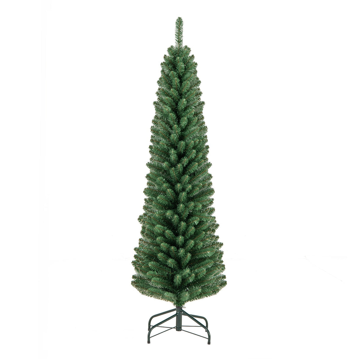 Árbol de Navidad Tipo Lápiz de 1,5/1,8/2,1/2,4 metros con 295/392/523/671 Puntas de Rama de Alambre con Memoria y Soporte Metálico Mejorado