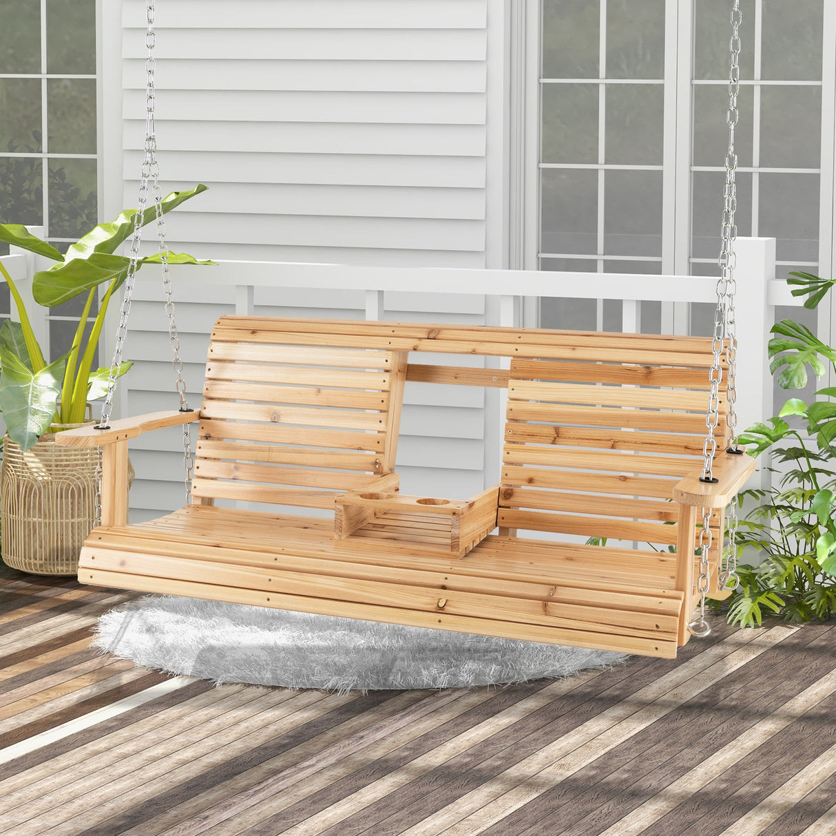 Sillón Colgante para Pórtico de 5 Pies con Cadenas Ajustables y Portavasos Plegables
