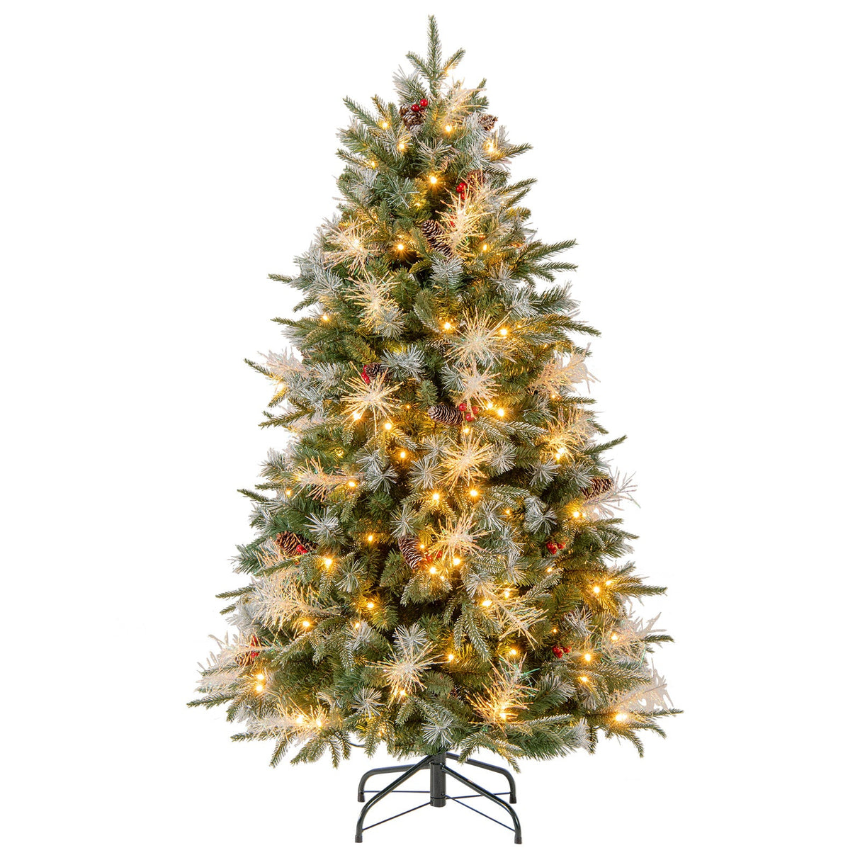 Árbol de Navidad Artificial Preiluminado de 5 pies con Luces LED de 8 Modos con Bayas