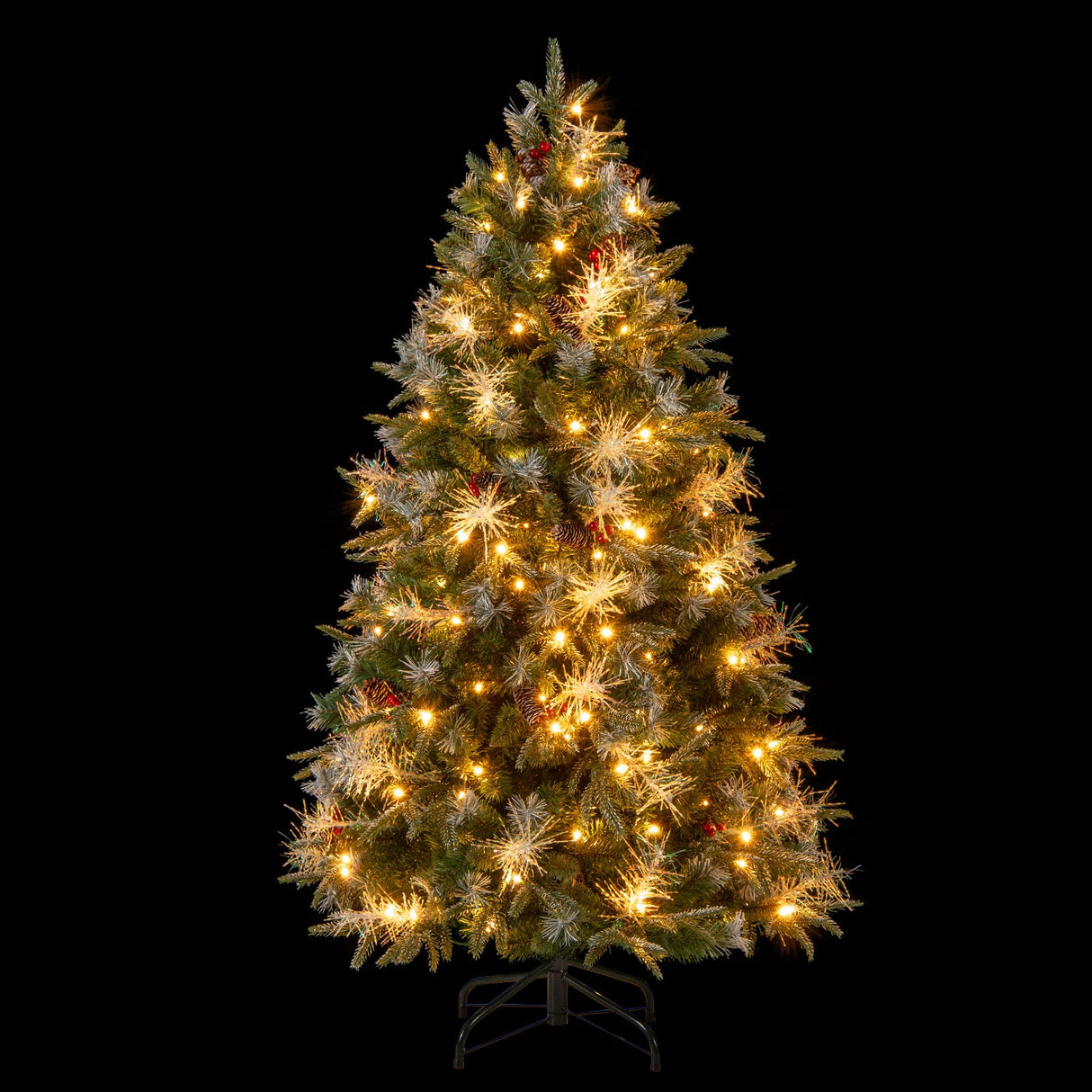 Árbol de Navidad Artificial Preiluminado de 5 pies con Luces LED de 8 Modos con Bayas