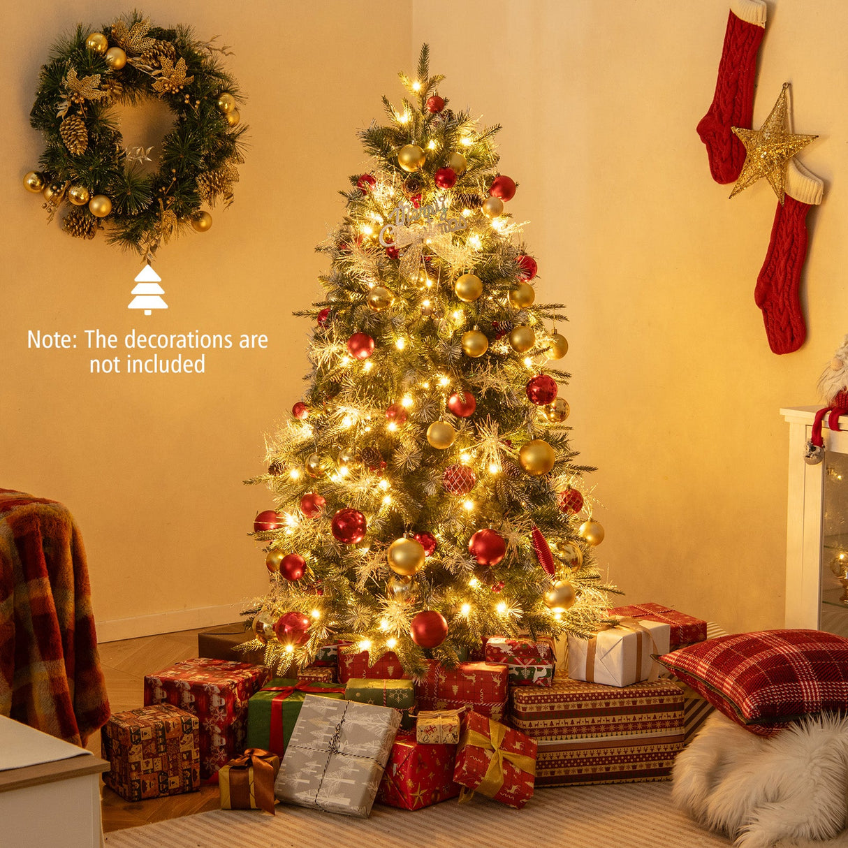 Árbol de Navidad Artificial Preiluminado de 5 pies con Luces LED de 8 Modos con Bayas