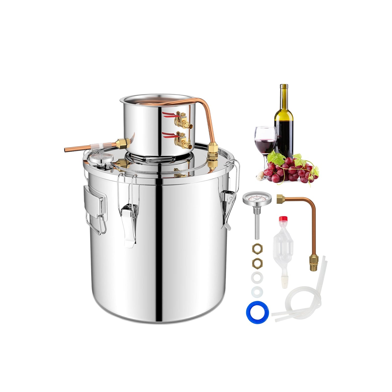 Destilador de Alcohol de 10 Galones (40 L) con 2 Ollas de Acero Inoxidable
