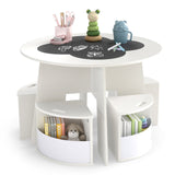 Juego de 5 sillas y mesa para niños con taburetes de almacenamiento para actividades - Blanco
