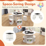 Juego de 5 sillas y mesa para niños con taburetes de almacenamiento para actividades - Blanco