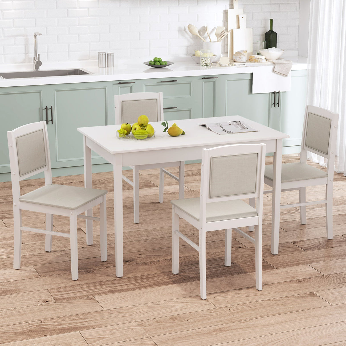 Juego de comedor de 5 piezas para 4 personas con patas de madera de caucho para comedor pequeño