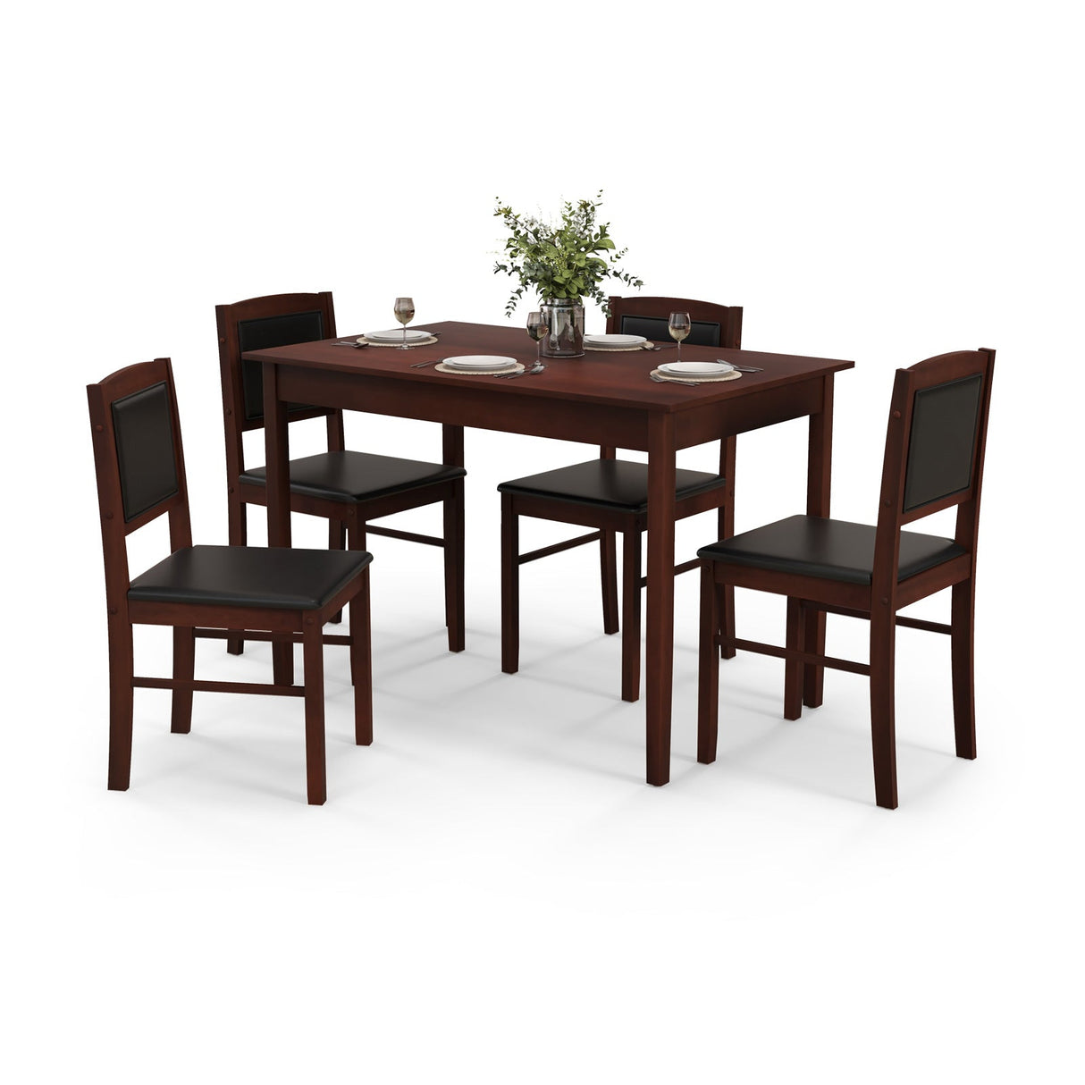 Juego de comedor de 5 piezas para 4 personas con patas de madera de caucho para comedor pequeño