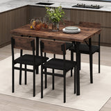 Juego de comedor de 5 piezas para 4 personas, mesa de cocina industrial y 4 sillas de cuero PU-marrón