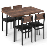 Juego de comedor de 5 piezas para 4 personas, mesa de cocina industrial y 4 sillas de cuero PU-marrón