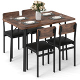 Juego de comedor de 5 piezas para 4 personas, mesa de cocina industrial y 4 sillas de cuero PU-marrón