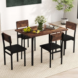 Juego de comedor de 5 piezas para 4 personas, mesa de cocina industrial y 4 sillas de cuero PU-marrón
