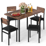 Juego de comedor de 5 piezas para 4 personas, mesa de cocina industrial y 4 sillas de cuero PU-marrón