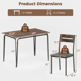 5-Piece Dining Table Set Industrial Rectangular Kitchen Table and 4 Armless Chairs-Rustic Brown