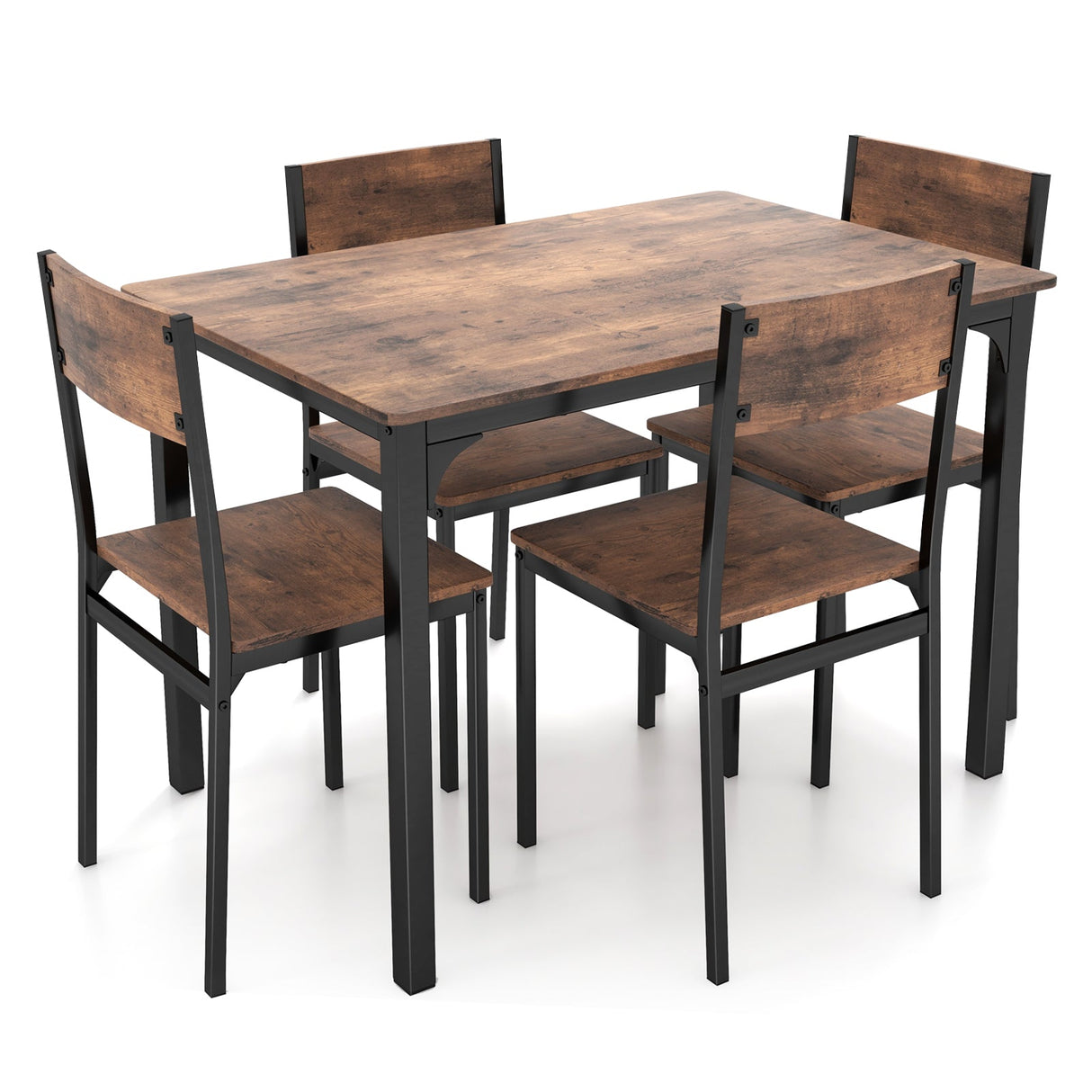 Juego de mesa de comedor de 5 piezas, mesa y sillas de cocina estilo industrial para 4 personas