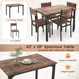 Juego de mesa de comedor de 5 piezas, mesa y sillas de cocina estilo industrial para 4 personas