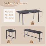 5 Piece Dining Table Set for 4-6 with 2 Benches & 2 Stools for Kitchen Dining Room