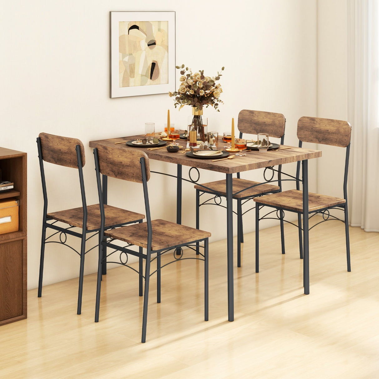 Juego de comedor industrial de 5 piezas para 4 personas, ideal para apartamentos pequeños, color marrón