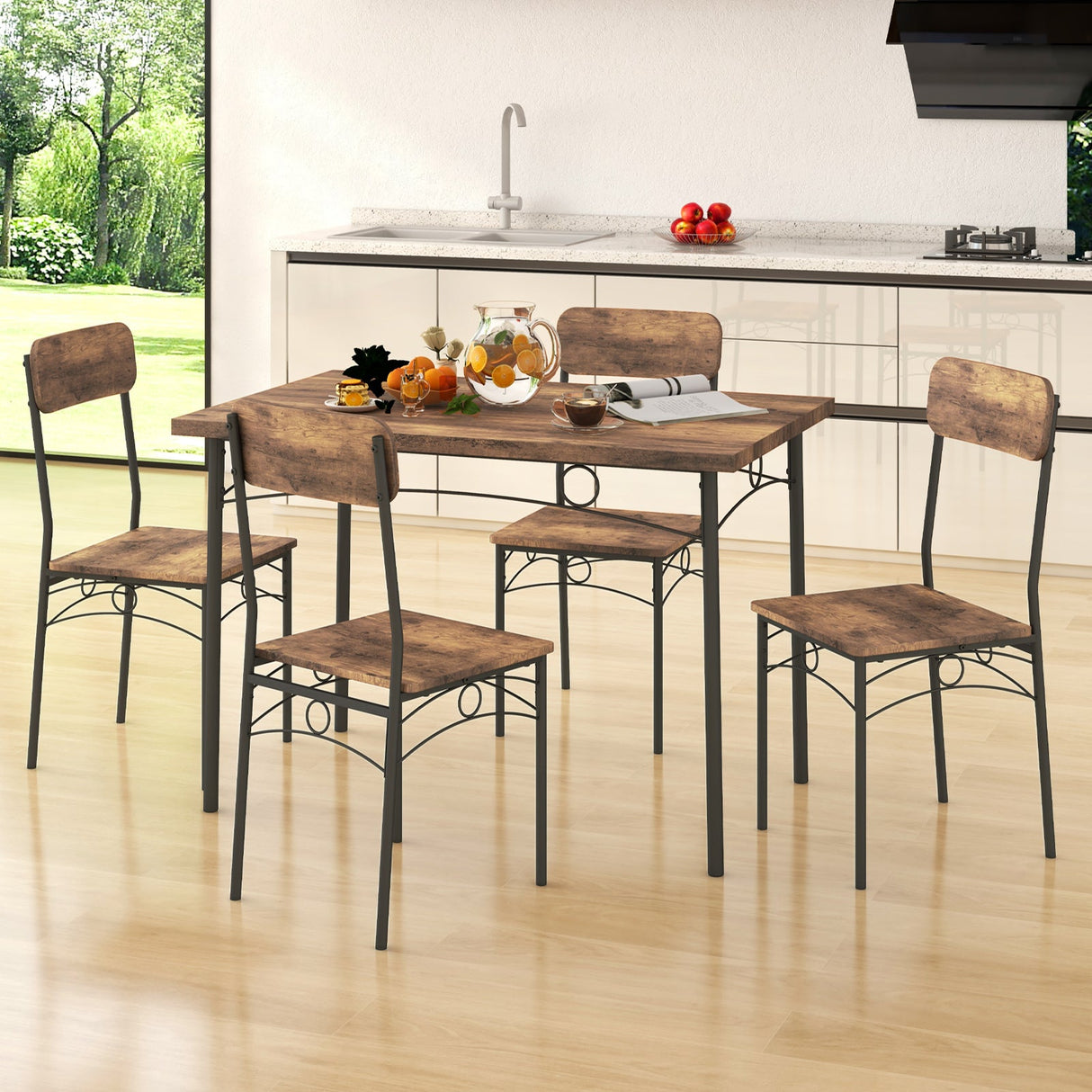 Juego de comedor industrial de 5 piezas para 4 personas, ideal para apartamentos pequeños, color marrón