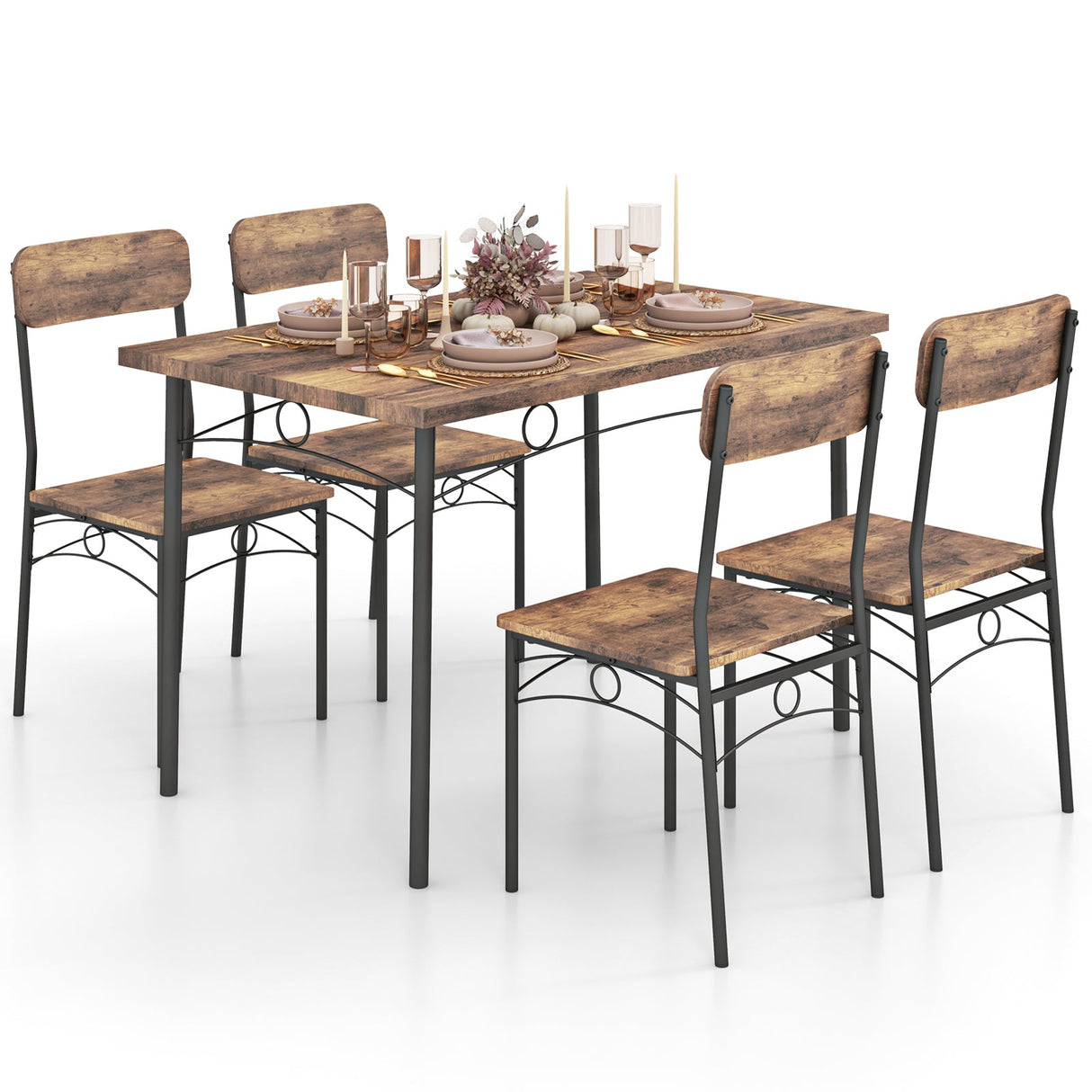 Juego de comedor industrial de 5 piezas para 4 personas, ideal para apartamentos pequeños, color marrón