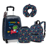 Juego de equipaje de 5 piezas para niños con mochila, almohada para el cuello, etiqueta de identificación y fiambrera